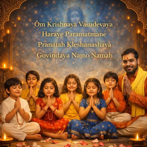 Om Krishnaya Vasudevaya Haraye Paramatmane Pranatah Kleshanashaya Govindaya Namo Namah