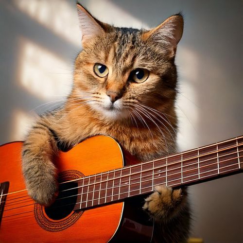 Cats' Guitar Purr: Feline Melody Caress_poster_image