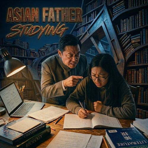 Asian Father Studying