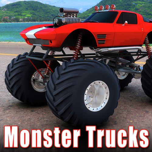 Monster Truck Approaches Left at Slow Speed, Pulls Up & Shuts Off