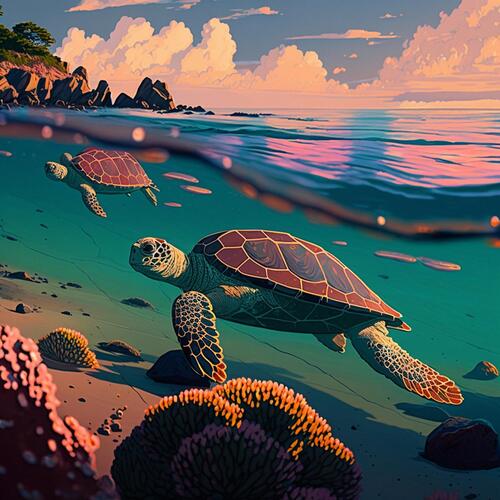 Sunset Sea Turtles_poster_image