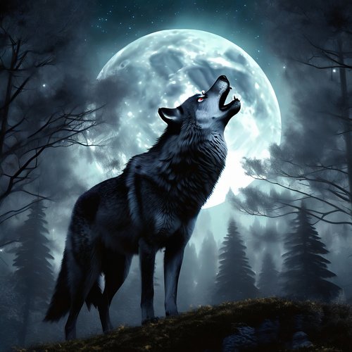 Wolf Howling at the Moon