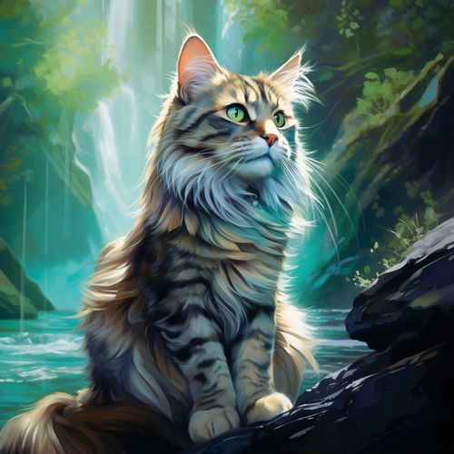 Feline Harmony by the Brook: Melodic Retreat
