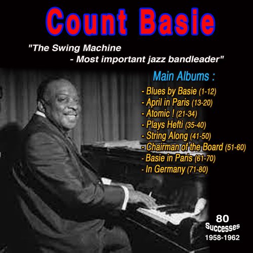 Count Basie "The Swing Machine": Most important jazz bandleader - Main Albums: - Blues Basie, - April in Paris, - Atomic !, - Plays Hefti, - String Along, - Chairman of the Board, (80 Successses : 1958-1962)