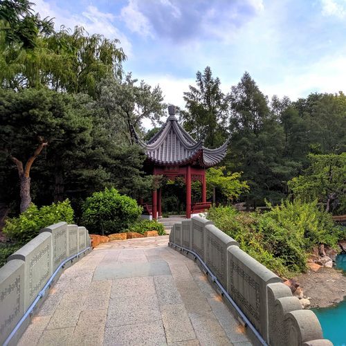 Wind Chimes and Fountain in an Asian Garden